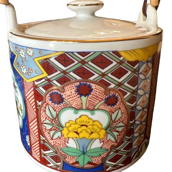 Imari Style Ware Tea Pot Gold Lined Wicker Handle - Picture 2 of 8